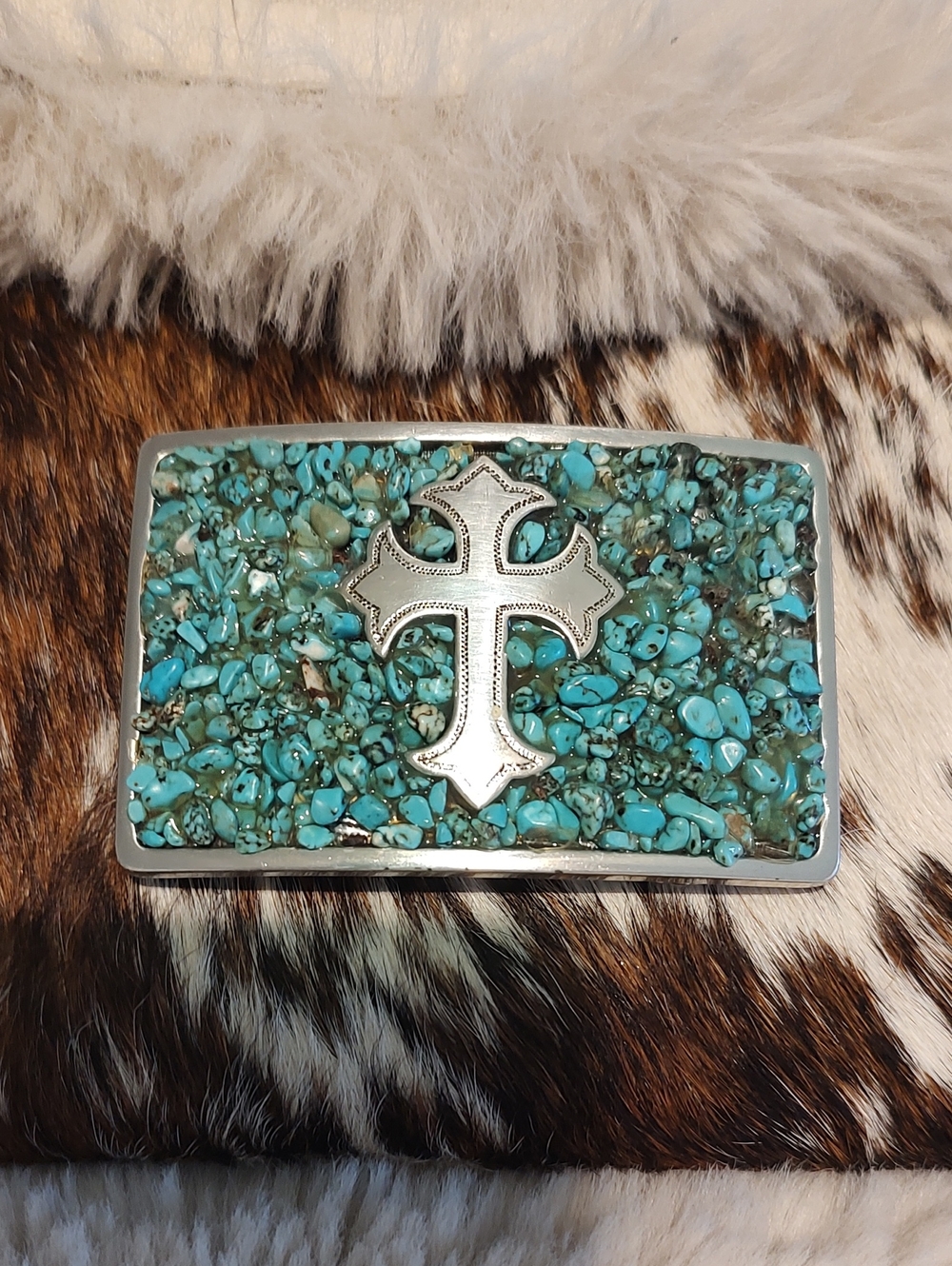 Turquoise Stone Cross Belt Buckle